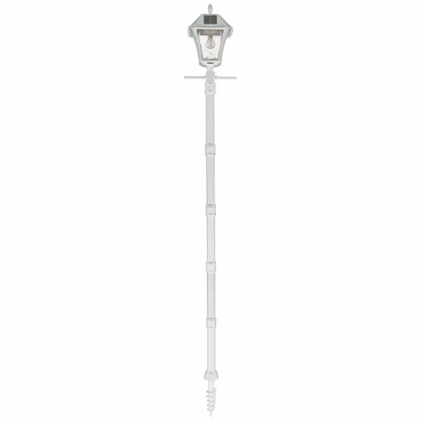 The Baytown II combines 19th-century lantern styling with modern solar technology. Standing 77 inches tall, it delivers 130 lumens of warm white light for up to 12 hours with no wiring required. - alternate view