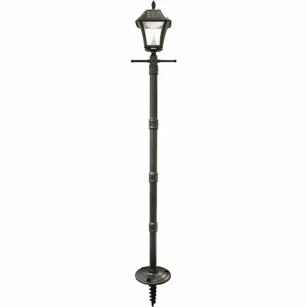 The Baytown II combines 19th-century lantern styling with modern solar technology. Standing 78 inches tall, it delivers 130 lumens of bright white light for up to 10 hours with zero wiring required.