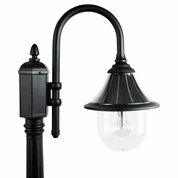 The Orion combines modern industrial design with eco-friendly solar technology. Features innovative Morph technology that transforms the fixture into a solar panel for maximum sun exposure, delivering 150 lumens of warm light for up to 18 hours.