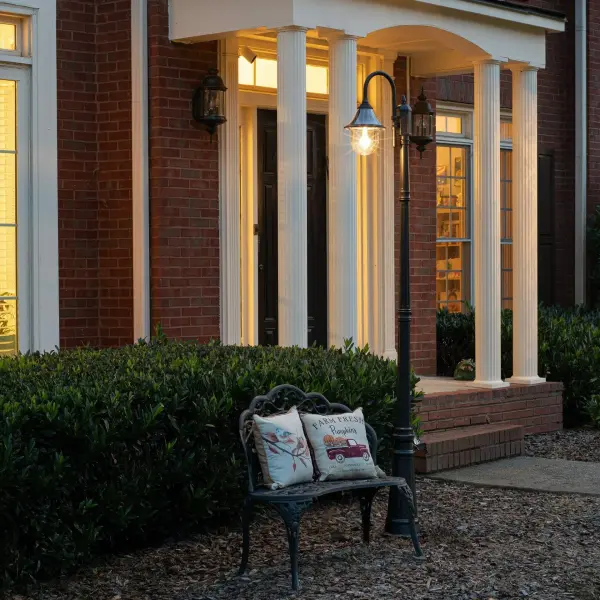 The Orion combines modern industrial design with eco-friendly solar technology. Features innovative Morph technology that transforms the fixture into a solar panel for maximum sun exposure, delivering 150 lumens of warm light for up to 18 hours. - alternate view
