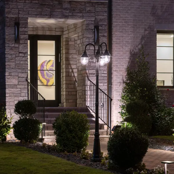 The Orion combines modern industrial design with eco-friendly solar technology. At 95 inches tall with three LED heads producing 450 lumens, it delivers bright warm white light for up to 18 hours without wiring or electricity costs. - alternate view