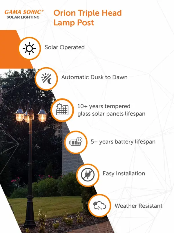 Orion Triple Head Solar Lamp Post - Image 4