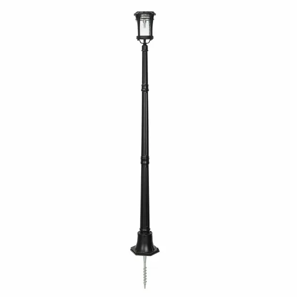 The Aurora Solar Lamp Post combines contemporary design with eco-friendly solar technology. Features rust-resistant cast-aluminum construction, warm 2700K lighting, and innovative EZ Anchor system for concrete-free installation.