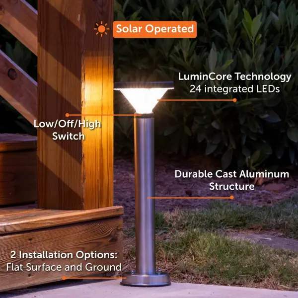 Luxor Stainless Steel Bollard Solar Pathway Light - Image 5