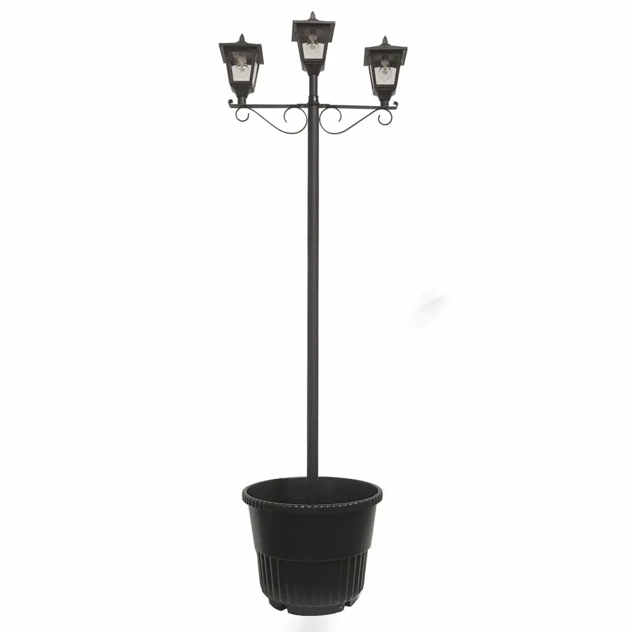 Triple Head Solar Lamp Post with Round Planter - Image 1