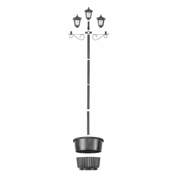 Triple Head Solar Lamp Post with Round Planter - Image 5