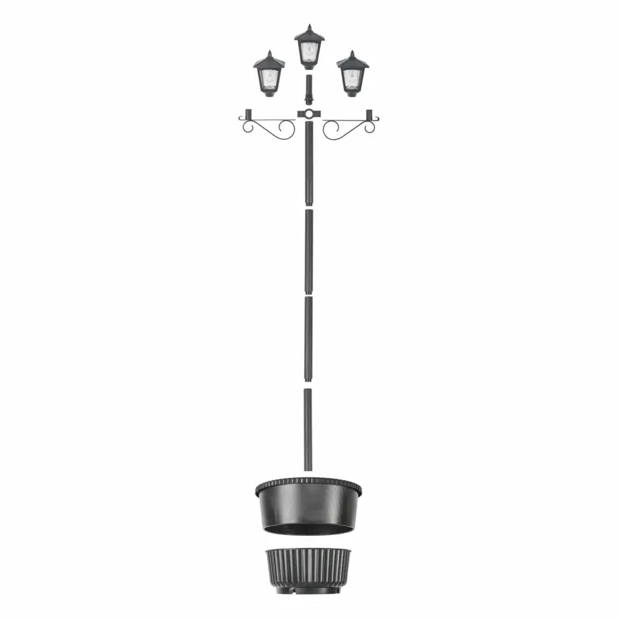 Triple Head Solar Lamp Post with Round Planter - Image 5