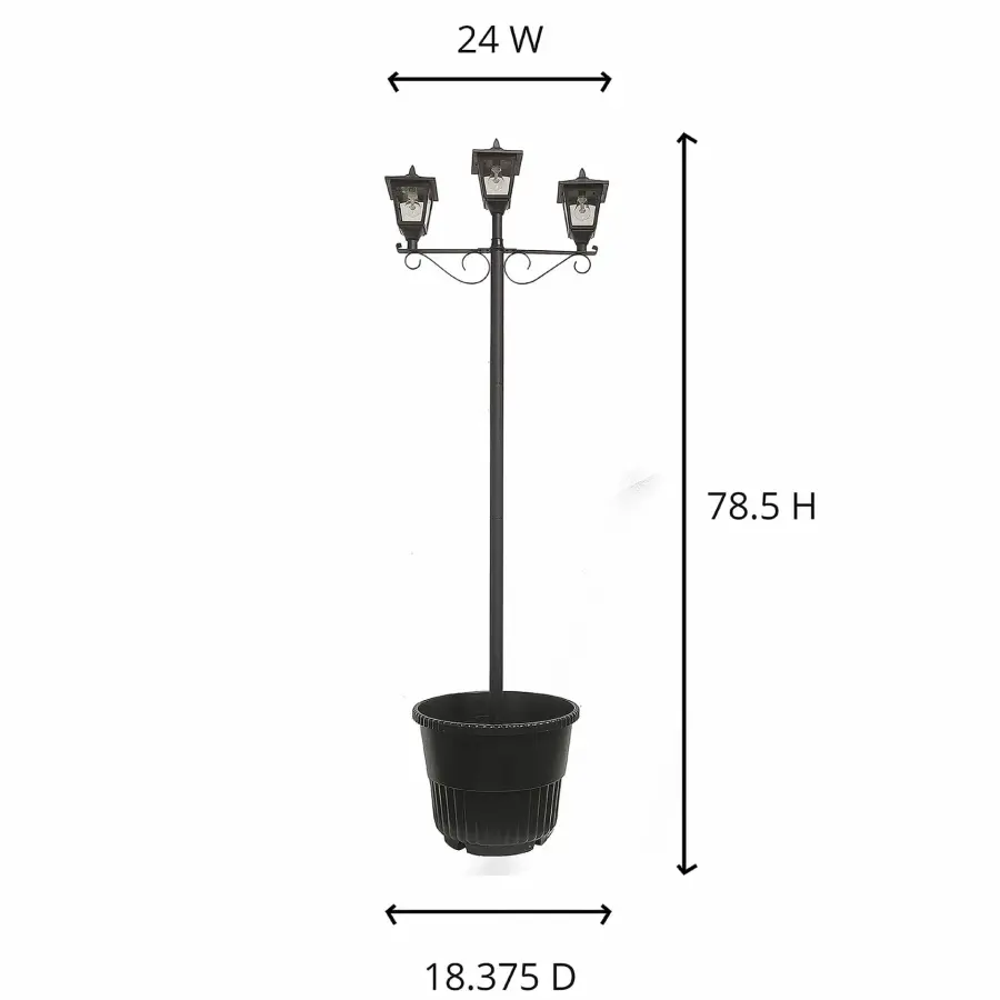 Triple Head Solar Lamp Post with Round Planter - Image 8