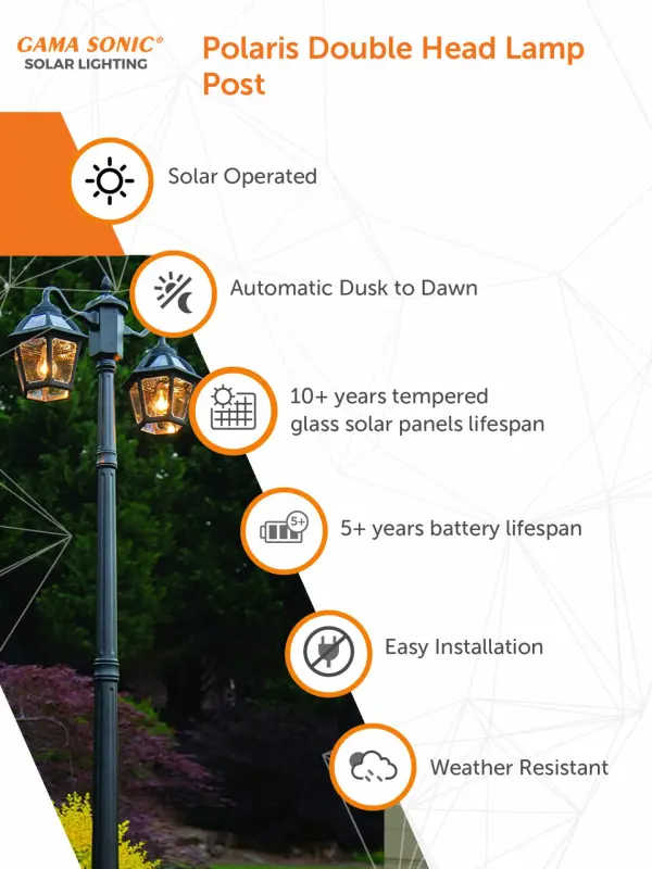 Polaris Double Head Solar Lamp Post - Image 4