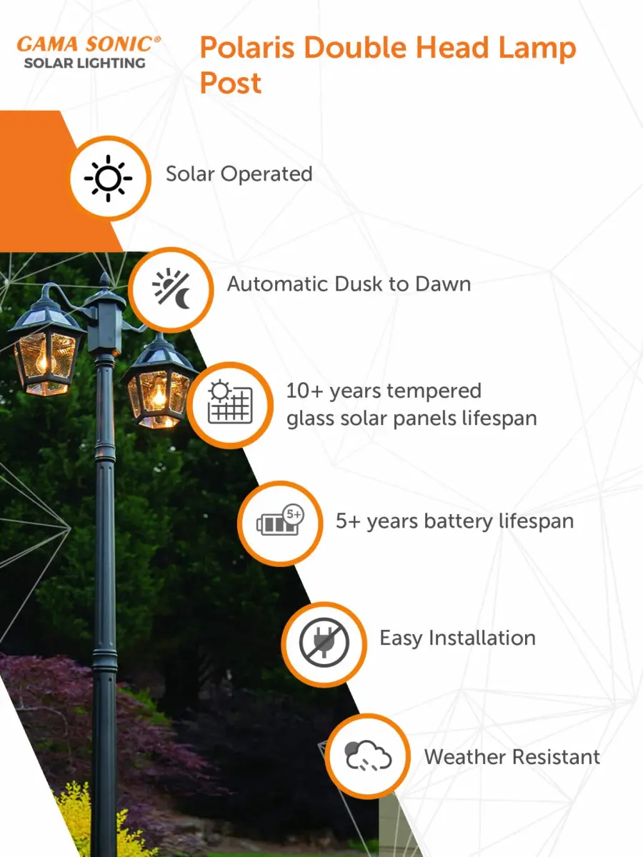 Polaris Double Head Solar Lamp Post - Image 4
