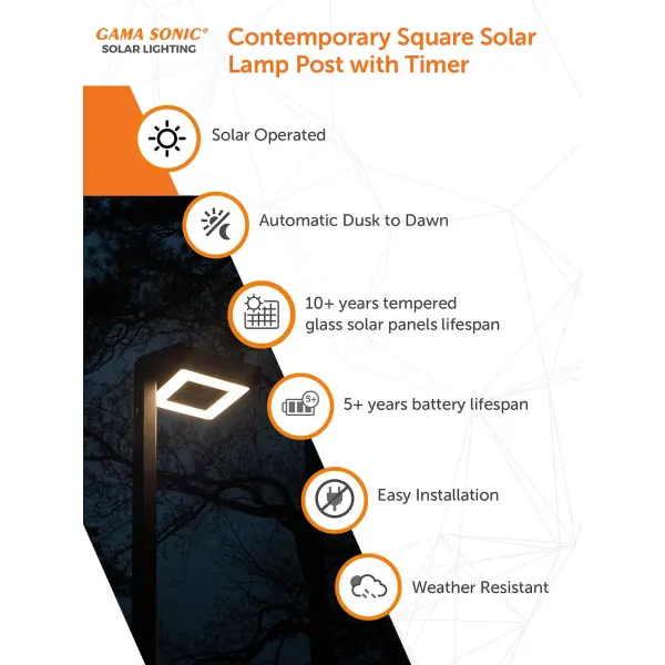 Contemporary Square Solar Lamp Post with Timer - Image 4