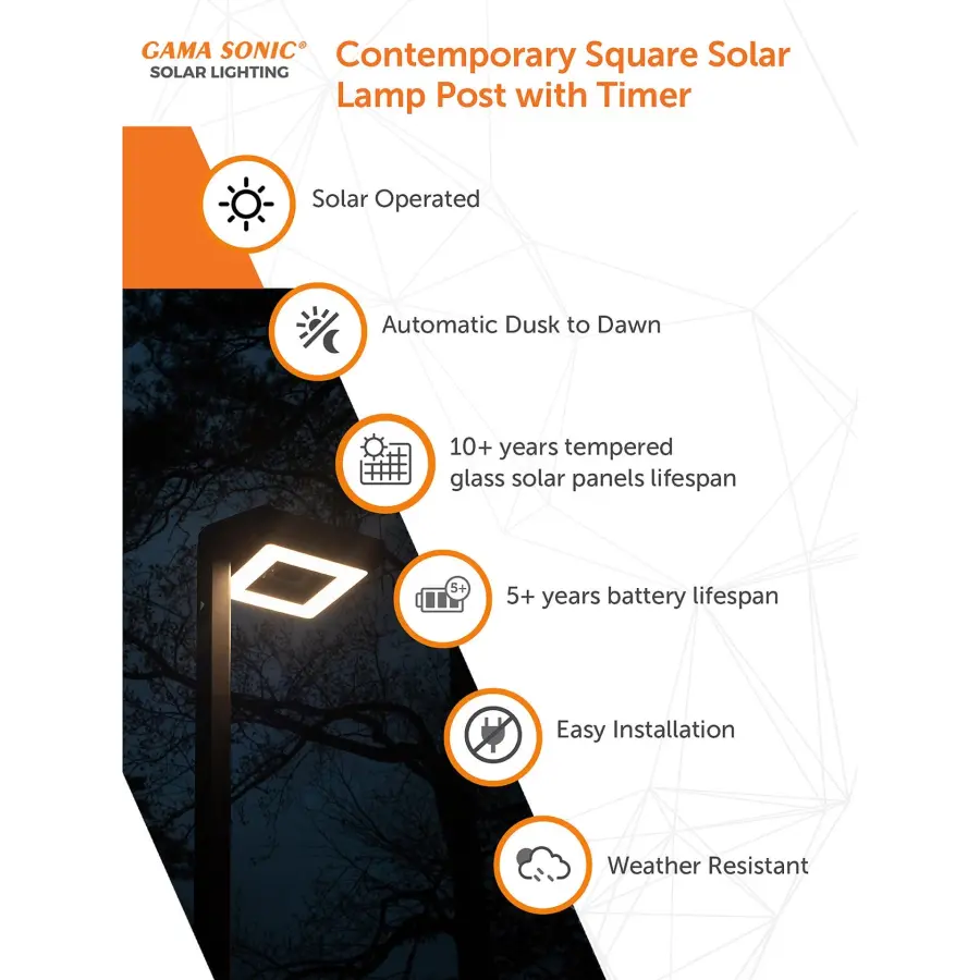 Contemporary Square Solar Lamp Post with Timer - Image 4