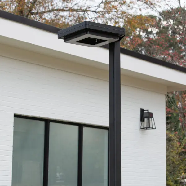 The Gama Sonic Contemporary Square Solar Post Light delivers 500 lumens with three adjustable color temperatures, making it ideal for parks, HOAs, and commercial spaces. Solar-powered with 2-4 nights runtime per charge. - alternate view