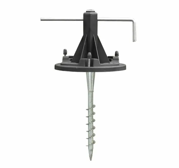 The EZ-Anchor eliminates concrete and digging with its innovative auger system. Built-in level ensures straight installation. Compatible only with Gama Sonic single head lamp posts. Not suitable for soft or sandy soil.