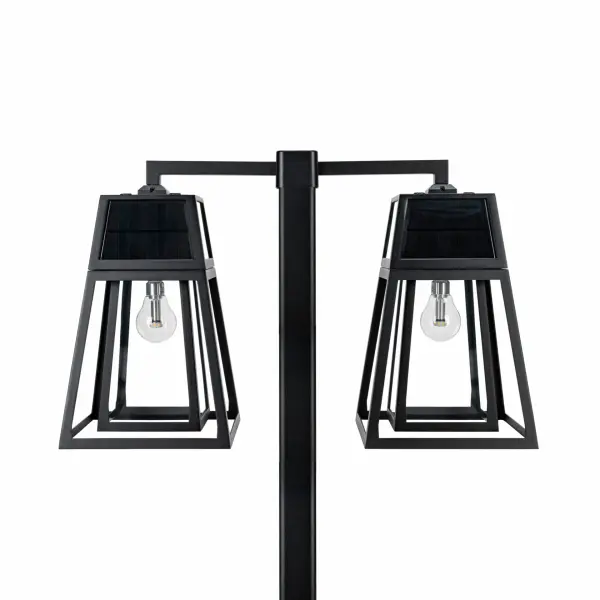 The Aria Solar Double-Head Post Light combines modern design with eco-friendly solar technology. No wiring required, this weather-resistant fixture provides up to 12 hours of warm white light with automatic dusk-to-dawn operation.