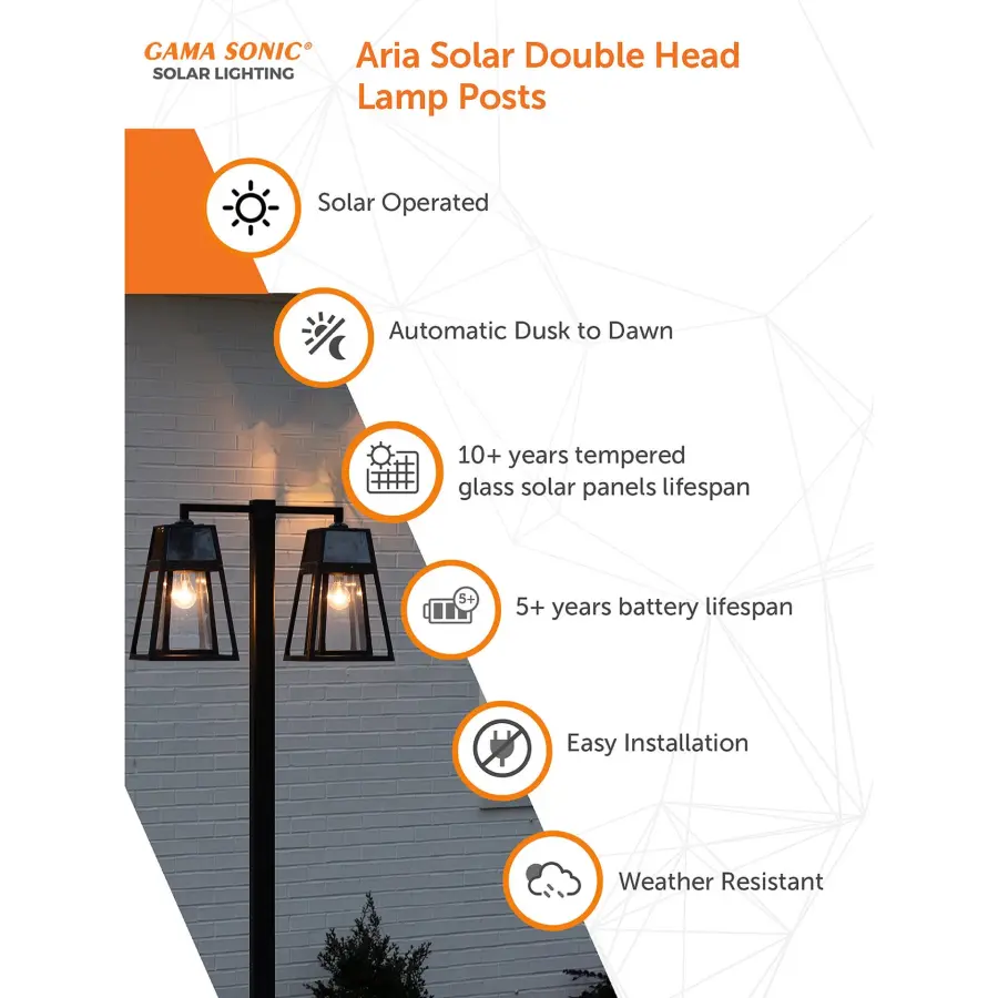 Aria Solar Double-Head Post Light - Image 4