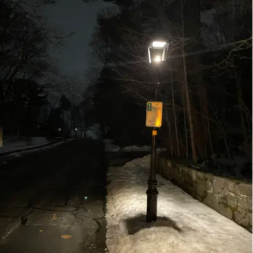 A robust solar-powered post light designed for commercial applications, featuring 700 lumens output, dual color temperature options (2700K/6000K), and IP65 weather resistance. The cone reflector ensures wide, uniform coverage. - alternate view