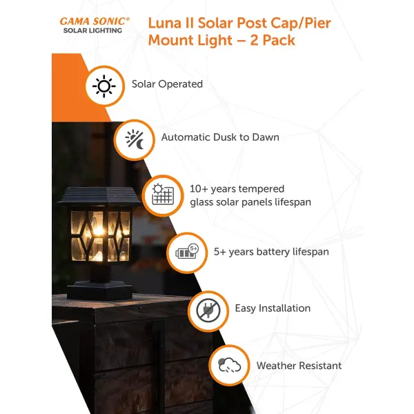 Luna II Solar Post Cap Light - Black 2-Pack - Image 4