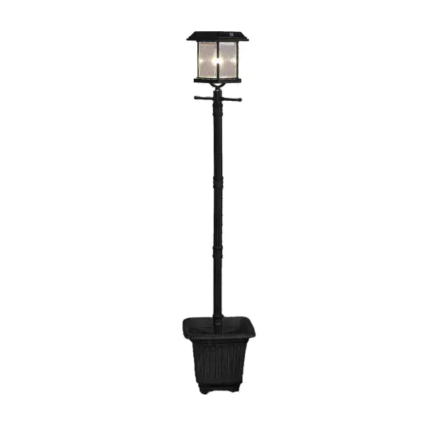 The Aspen Solar Lamp Post combines elegant traditional styling with modern solar technology. Features dual LED bulbs (warm white and flame effect), weather-resistant construction, and flexible installation with planter or ground mount.