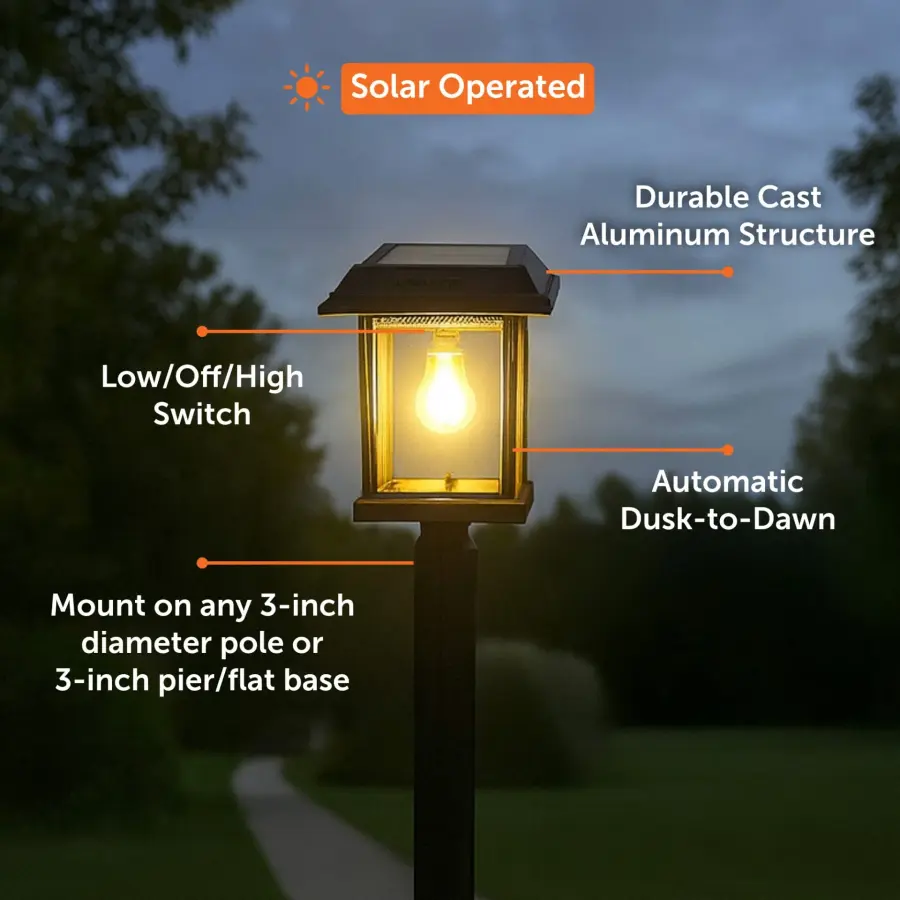 Aspen II LED Solar Post Light with 3" Fitter - Image 7