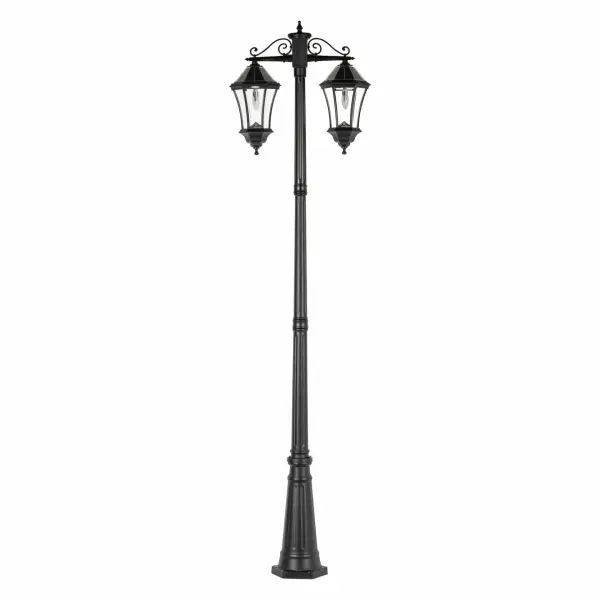 This elegant double-headed solar lamp post combines Victorian styling with innovative Morph technology for maximum solar efficiency. Features 300-lumen warm white LED output, automatic dusk-to-dawn operation, and weather-resistant cast aluminum construction. Perfect for pathways, driveways, and outdoor spaces requiring no electrical wiring.