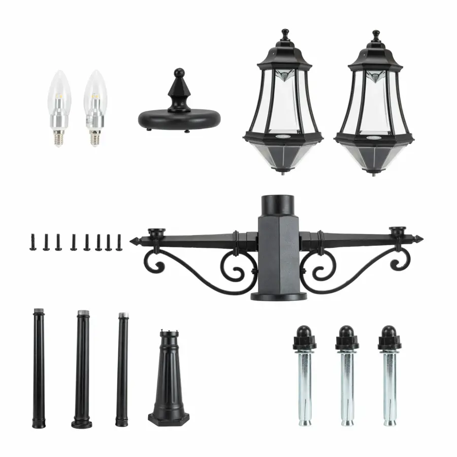 Victorian Morph Solar Lamp Post with Double Downward Lights - Image 15