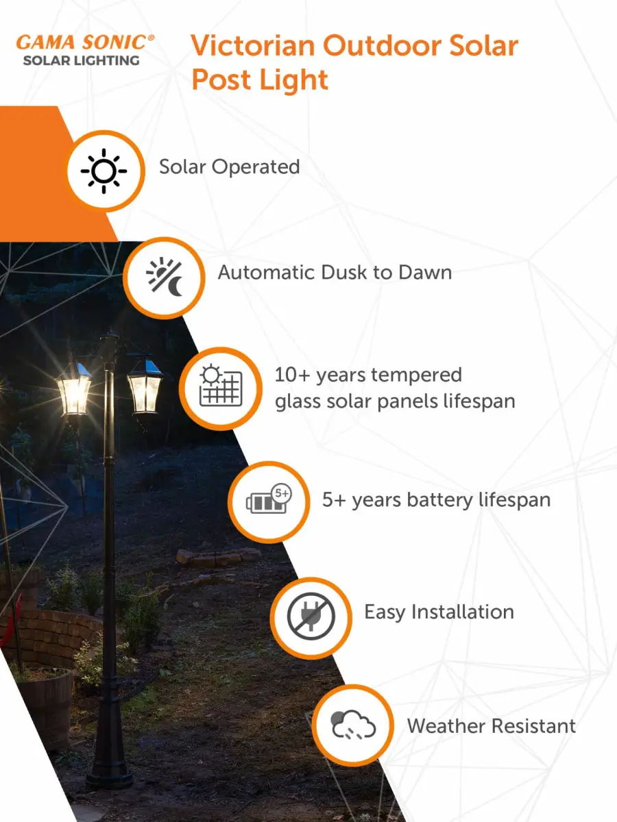 Victorian Morph Solar Lamp Post with Double Downward Lights - Image 9