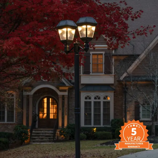 The Imperial III delivers professional-grade outdoor lighting with dual-head design for wider coverage. Solar-powered with adjustable color temperature (2700K-6000K), weather-resistant construction, and easy 3" fitter installation. - alternate view