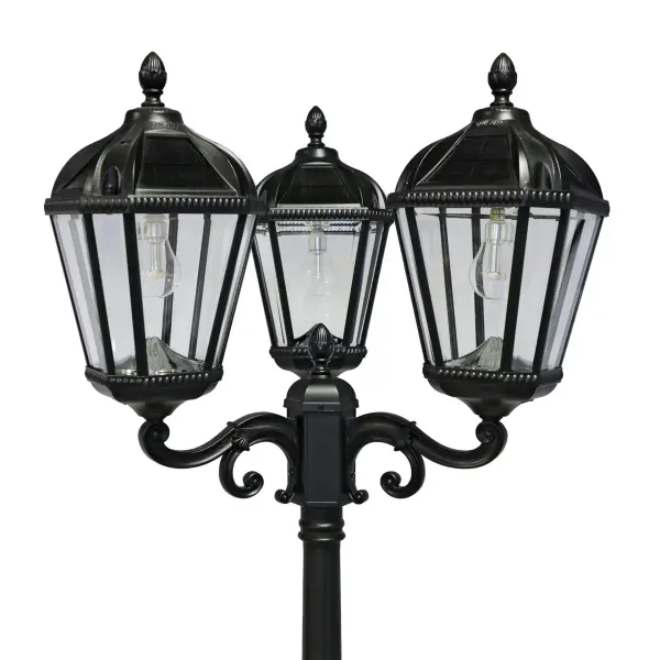 The Royal Bulb Triple Solar Lamp Post combines timeless design with cutting-edge solar technology. Three patented GS Solar LED Bulbs deliver 450 lumens of warm light for up to 2 nights per charge, with no wiring required. - alternate view