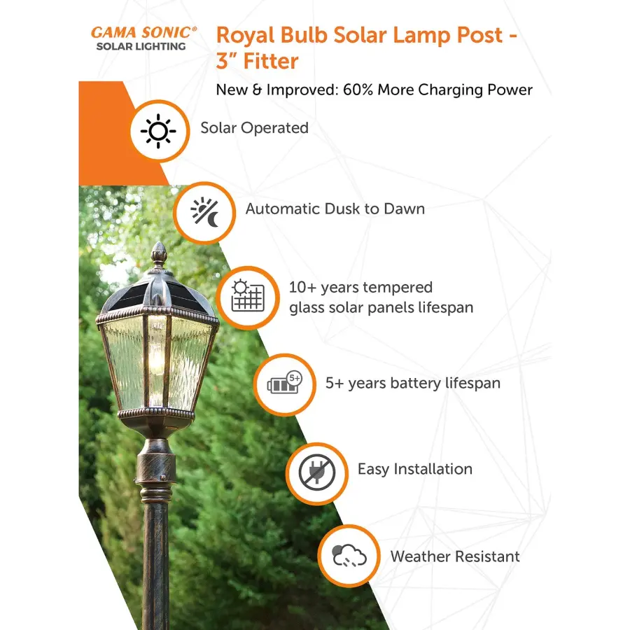Royal Bulb Solar Post Light with GS Solar LED Bulb - Image 19