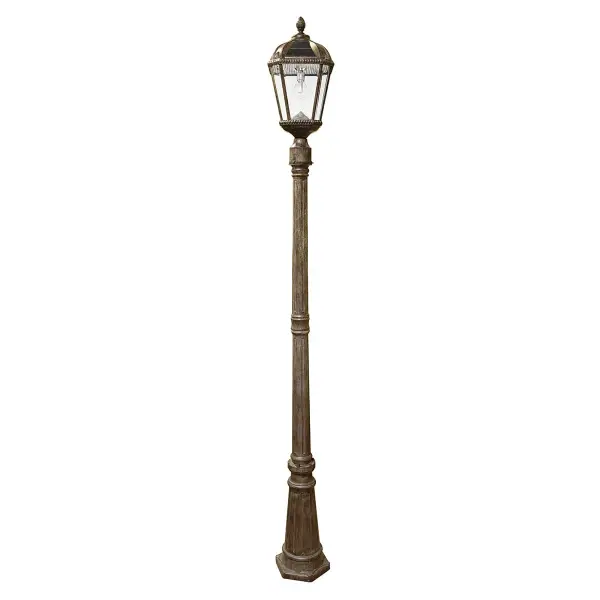 The Royal Bulb combines classic architectural beauty with modern solar technology. Standing 87 inches tall with weather-resistant cast aluminum construction, it delivers 150 lumens of warm light for up to 2 nights per charge with zero wiring required.