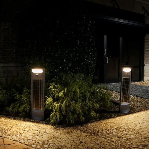 Commercial-grade solar bollard featuring innovative bi-facial solar panel technology for maximum charging efficiency. Perfect for high-traffic areas with motion-sensitive output and dual lighting modes. - alternate view