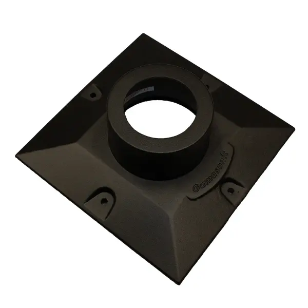 Durable mounting base that converts post-top solar lights for installation on flat surfaces like decks, piers, and columns. Compatible with standard 3" fitter diameter fixtures, offering stable and flexible mounting.
