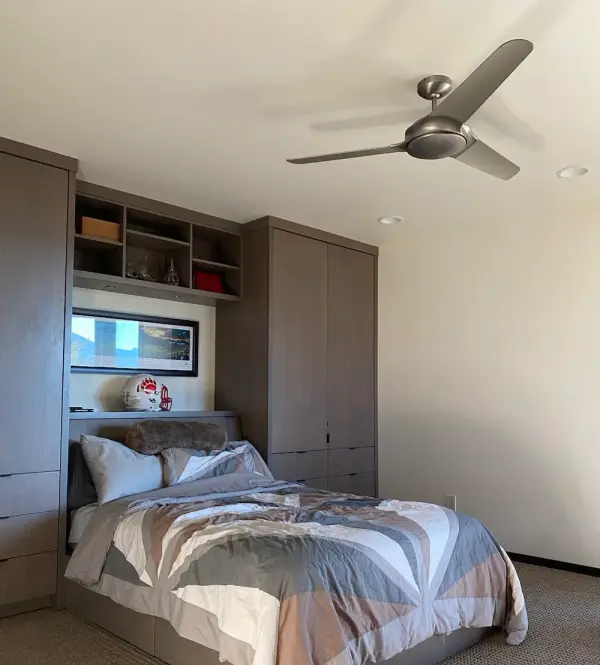The Flow 52" ceiling fan combines contemporary aesthetics with reliable AC motor performance. Its standard mount design and 52-inch blade span make it ideal for medium-sized rooms seeking efficient air circulation. - alternate view