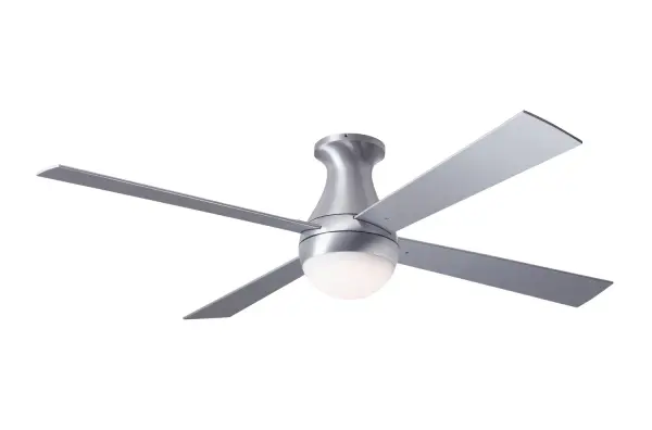 Ball Flush Fan, Brushed Aluminum Finish, 42" Aluminum Blades, 20W LED, Fan Speed and Light Control (3-wire) Collection: Ball Flush Designer: Ron Rezek Finish: Brushed Aluminum Notes: Hand brushed aluminum and clear lacquer Weight: 16.00 lb Maximum Wattage: 20.00 W Bulb Type: Engine Light Source: LED Light Output: 1800.00 lm Delivered Lumens: 1040.00 lm Color Temperature: 3000 K CRI: 90 Rated Average Life: 45,000 Airflow: 2789 CFM Electricity Use: 39 W Airflow Efficiency: 72 CFM/W Blade Pitch: 12° Blade Span: 42`` Blade Finish: Aluminum Control: Fan Speed and Light Control (3-wire) Material: Die Cast Aluminum Country of Origin: Taiwan (ROC) Safety Listing: ETL Safety Rating: Dry/Damp Title 20 Title 24 LED