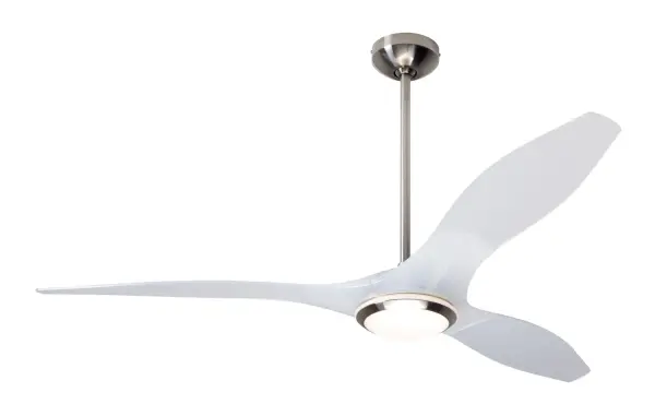 IC/Brisa DC Fan- Bright Nickel/Translucent Finish, 56" Translucent Blades, 17W LED (Bright Nickel Trim), Wall/Remote Combo Control Collection: IC/Brisa DC Weight: 12.00 lb Maximum Wattage: 17.00 W Bulb Type: LED Light Source: LED Light Output: 1530.00 lm Delivered Lumens: 980.00 lm Color Temperature: 3000 K CRI: 90 Rated Average Life: 45,000 Airflow: 3680 CFM Electricity Use: 19 W Airflow Efficiency: 198 CFM/W Material: Die Cast Aluminum/ABS Country of Origin: Taiwan (ROC) Safety Listing: ETL Safety Rating: Dry/Damp Title 20 Title 24 LED