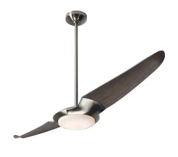 IC/Air (2 Blade ) Fan, Bright Nickel Finish, 56" Graywash Blades, 20W LED, Wall/Remote Combo Control Collection: IC/Air2 DC Designer: Guto Indio da Costa Finish: Bright Nickel Notes: Electro-plating with clear lacquer Weight: 15.00 lb Maximum Wattage: 20.00 W Bulb Type: Engine Light Source: LED Light Output: 1800.00 lm Delivered Lumens: 1015.00 lm Color Temperature: 3000 K CRI: 90 Rated Average Life: 45,000 Airflow: 4140 CFM Electricity Use: 21 W Airflow Efficiency: 175 CFM/W Blade Span: 56`` Blade Finish: Graywash Control: Wall/Remote Combo Control Material: Die Cast Aluminum Country of Origin: Taiwan (ROC) Safety Listing: ETL Safety Rating: Dry/Damp Title 20 Title 24 LED