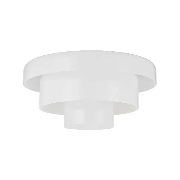 A stunning flush mount that combines mid-century aesthetics with practical lighting. Three concentric clear cloud glass shades create a sculptural focal point while reducing glare. The aged brass finish adds warmth and sophistication to any space.