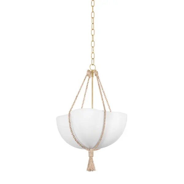 The Amberley pendant beautifully blends natural materials with refined elegance. Its unique rope suspension and quatrefoil-shaped opal glass shade create a soft, botanical aesthetic that works in both traditional and contemporary spaces.