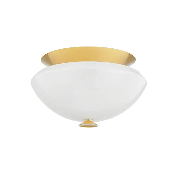 The Pawtucket flush mount creates an atmospheric, upward-casting glow through its swirled cloud glass dome. The aged brass finish and artful cone canopy add sophistication to compact spaces needing ambient lighting.