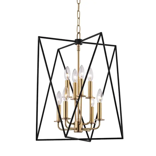 The Laszlo pendant combines classic candelabra styling with contemporary proportions. Its aged brass finish adds warmth and sophistication, while the 8-light configuration provides ample illumination for dining and gathering spaces.