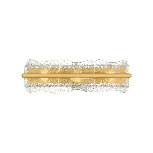 The Fosterdale sconce draws on an anthropomorphic design language reminiscent of Elsa Peretti. Stacked clear piastra glass shades curve into the wall like ice melting around the light source. A slender cylindrical tube finished in Aged Brass secures the glass at the center while shielding the candelabra bulbs from direct view. Thoughtfully scaled for bath and powder rooms, Fosterdale can be oriented vertically or horizontally as needed. Available with 1-4 lights. Collection: Fosterdale Designer: Hudson Valley Lighting Finish: Aged Brass Glass: Clear Optic Width: 8.25" Height: 27.50" Weight: 12.98 lb Extension from Wall: 4.00" Canopy: 4.25"x25.25" Number of Bulbs: 3 Maximum Wattage: 10.00 W Bulb Type: B11 Bulb Base: E12 Candelabra Voltage: 120.00 V Material: Glass Country of Origin: VN Safety Listing: UL/cUL Safety Rating: Damp ADA Manufacturer Warranty: 1 Year Limited Manufacturer Spec Sheet Instructions
