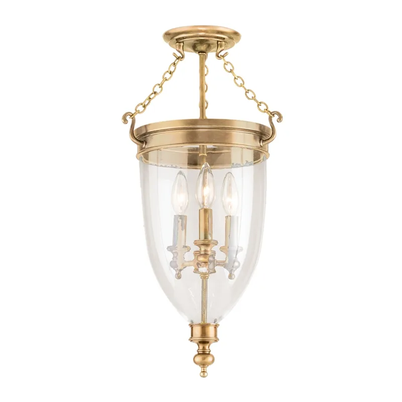 Hanover 3-Light Semi Flush Mount in Aged Brass