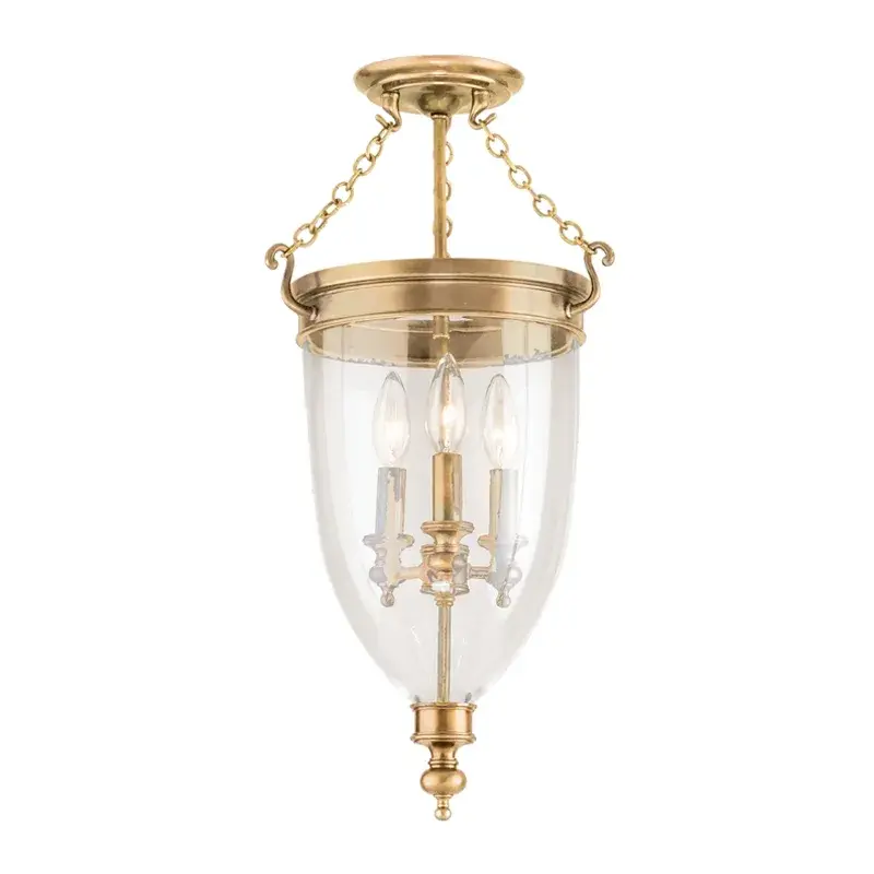 Hanover 3-Light Semi Flush Mount in Aged Brass