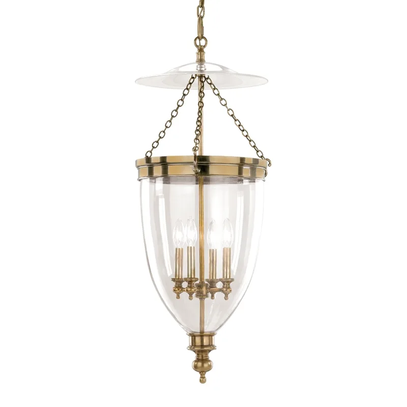 Hanover Four Light Pendant in Aged Brass