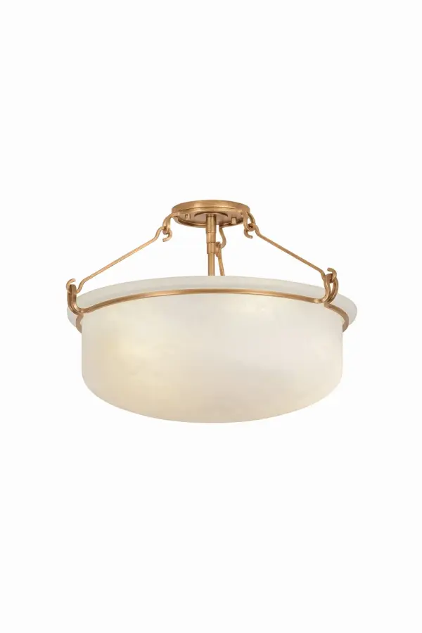 The Lowerre semi-flush mount masterfully blends vintage charm with modern sophistication. Its distinctive looping metalwork and mason jar-inspired shade create soft, ambient lighting perfect for traditional and transitional spaces.