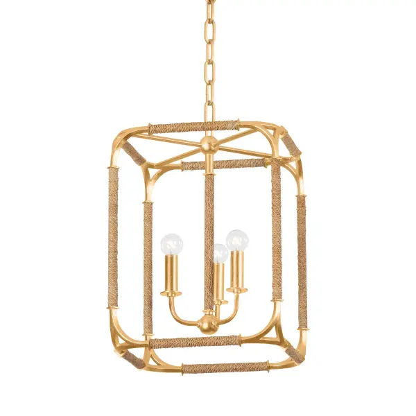 The Laurenceston lantern brings sophisticated coastal style with its Abaca rope-wrapped frame and luxurious Gold Leaf finish. The open framework creates beautiful light and shadow patterns while the natural texture adds warmth.