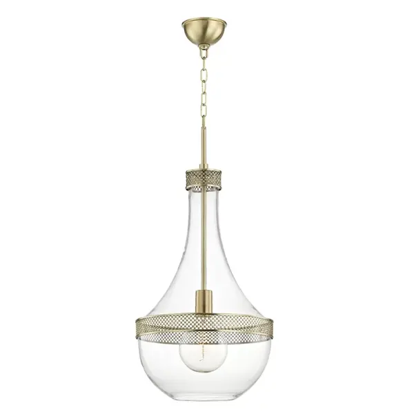 The Hagen pendant combines classic form with contemporary sensibility. Its aged brass finish and clear glass shade create a sophisticated focal point that works beautifully in both traditional and modern spaces.