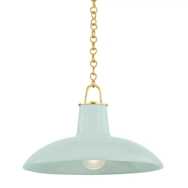 This single-light pendant combines aged brass metalwork with a unique ceramic moss crackle shade, creating an artisanal focal point. The handcrafted ceramic finish adds organic texture while the warm brass tones provide timeless appeal.