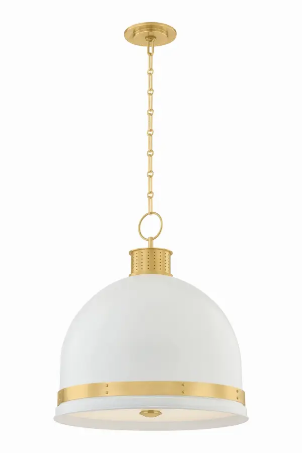 This Hudson Valley three-light pendant combines classic elegance with contemporary sensibility. The aged brass finish adds warmth and sophistication, while the glass shades provide clean, functional light.